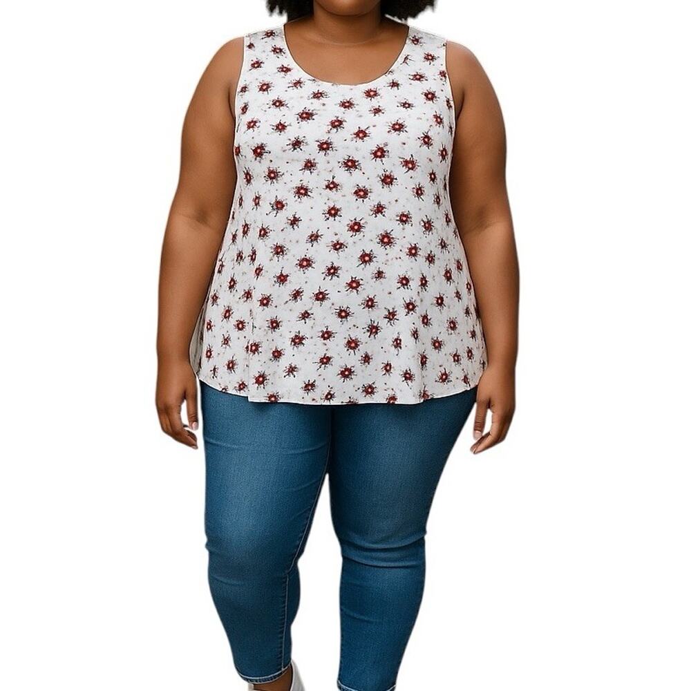 Torrid Super Soft White Rose Print Crewneck Slub Jersey Tank Top Size 2X